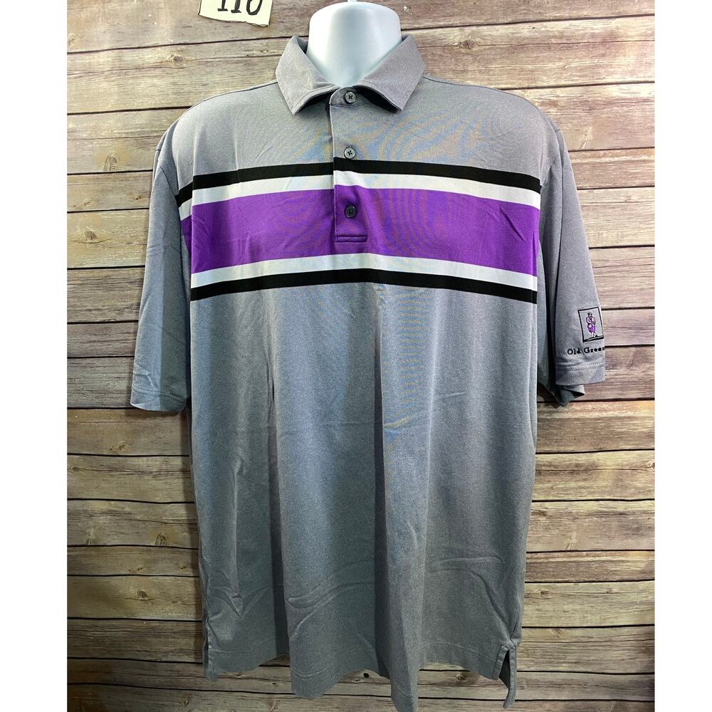 Footjoy Polo Shirt Mens XL Gray Purple Sports Stretch Old Greenwood Golf